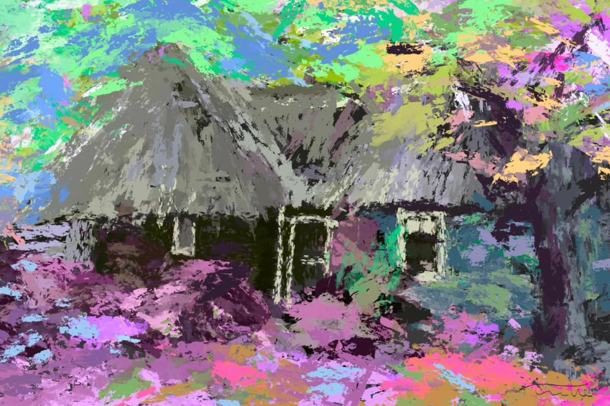 Drentse boerderij, Oud Aalden, digitaal geschilderd, print op canvas door Rinke Baaima
