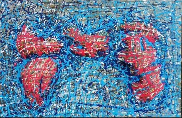 Eilanden die verdwijnen door de tijd, acrylic one met kleurpigment door Rinke Baaima