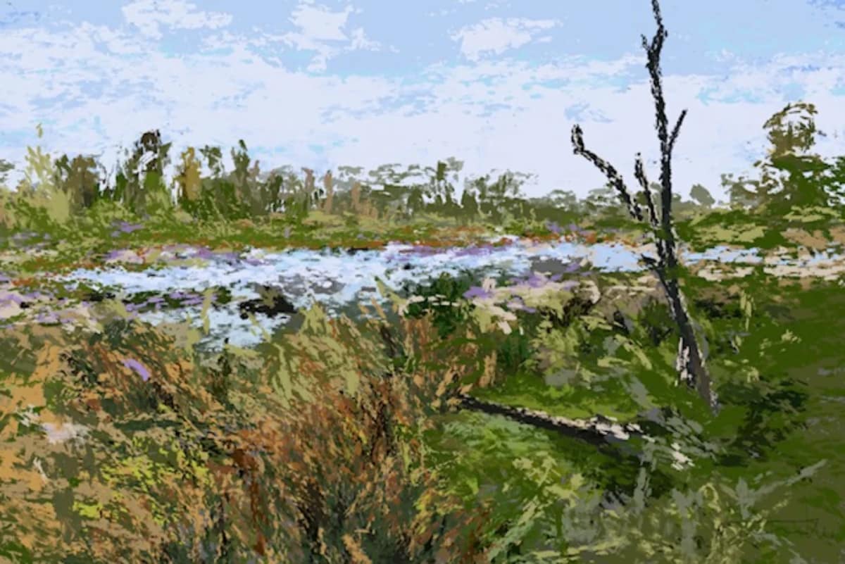Impressie van de Broekpolder, digitaal geschilderd, print op canvas door Rinke Baaima