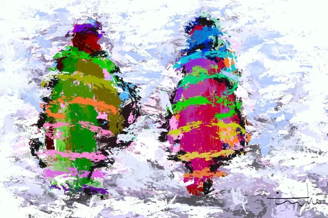 Intimiteit tussen twee figuren, digitaal geschilderd, print op canvas door Rinke Baaima