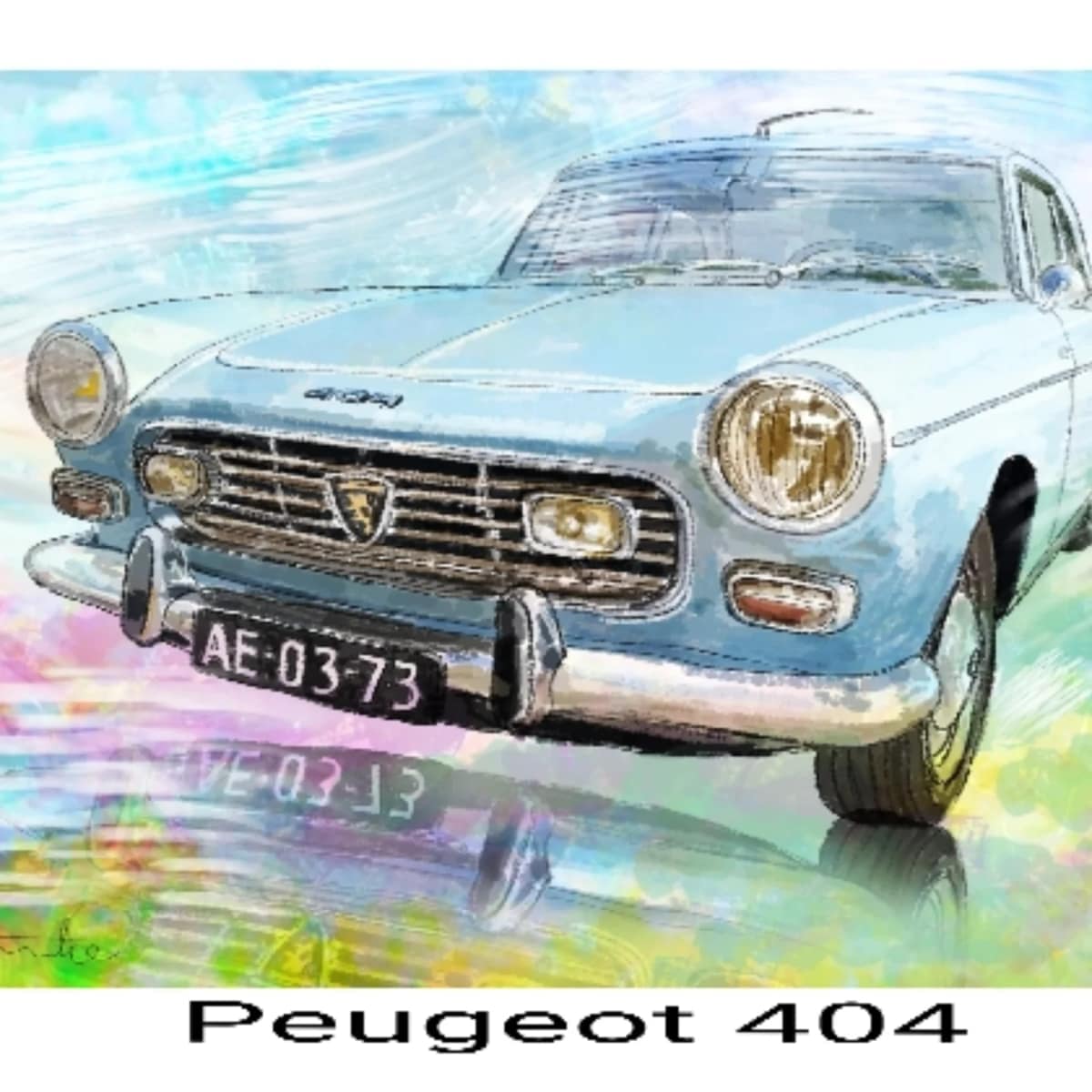 Peugeot 404, digitaal geschilderd, print op canvas door Rinke Baaima