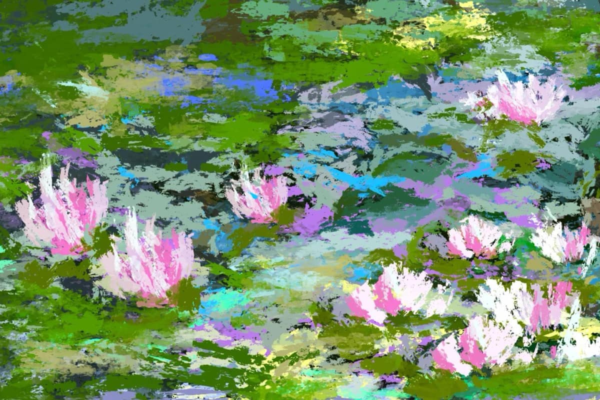 Waterlelies in Midden-Delfland, digitaal geschilderd, print op canvas door Rinke Baaima