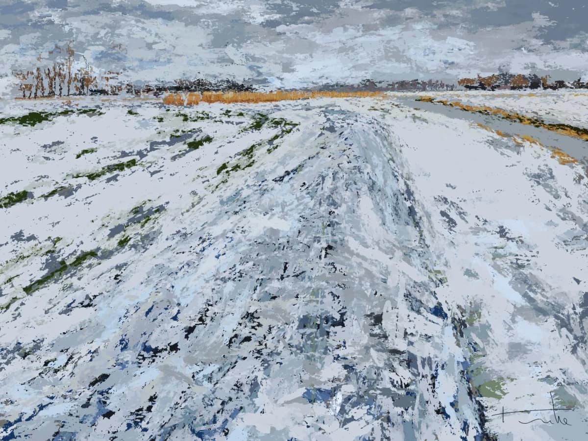 Winter in Midden-Delfland, digitaal geschilderd, print op canvas door Rinke Baaima
